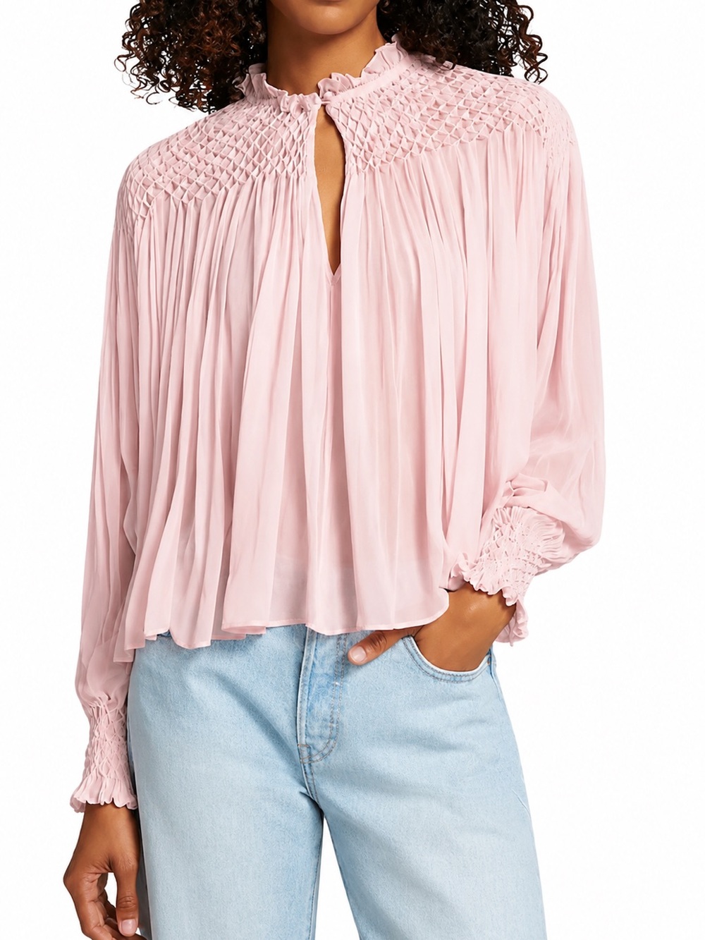 LoveShackFancy NWT Fernanda Blouse Ice Orchid Preppy Summer Womens S
